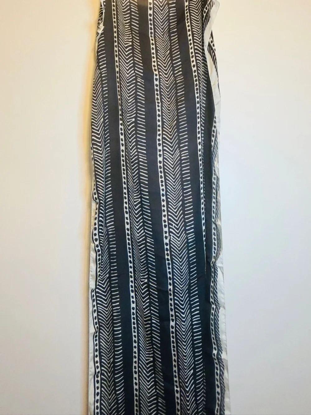 100% Pure Silk Black and White Tribal Print Scarf